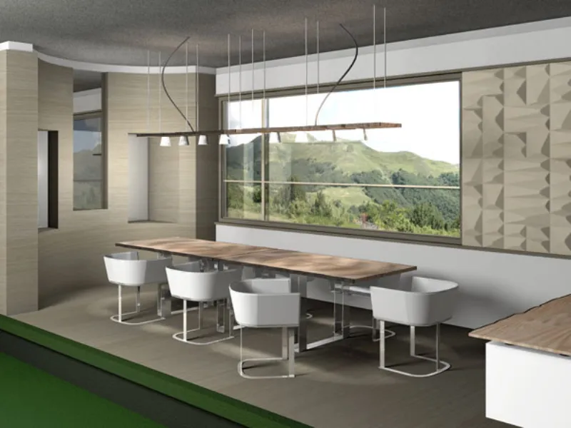 Rendering cucina di casa in montagna