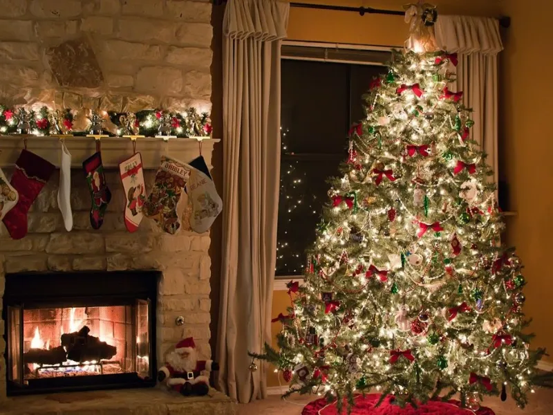 Albero di Natale riccamente illuminato