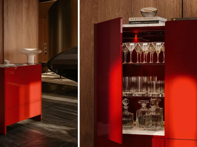 Modula di Lema: mobile bar in legno con illuminazione integrata