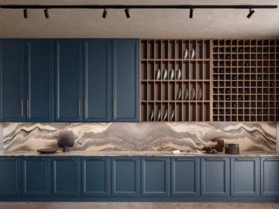 Blu laccato per le ante a battente della cucina Living by L’Ottocento