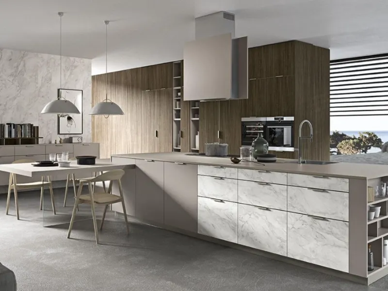 Ante in laminato effetto legno per la cucina Spring Pro di Dibiesse 
