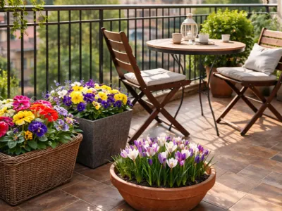 Balcone fiorito nel mese di marzo