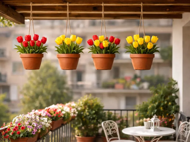 Vasi sospesi con tulipani