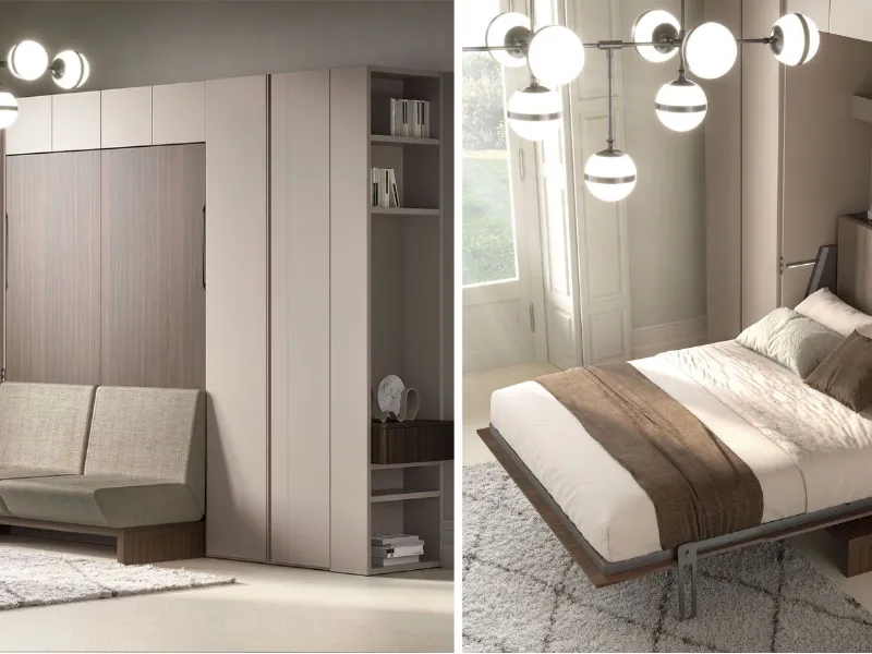 Clever - IM26: armadio con letto a scomparsa, panca con cuscini removibili 