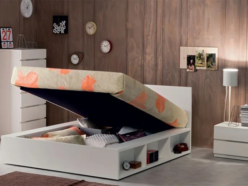 Letto con vano contenitore e cassetti laterali, modello “Pongo G LD 2” di Oggioni