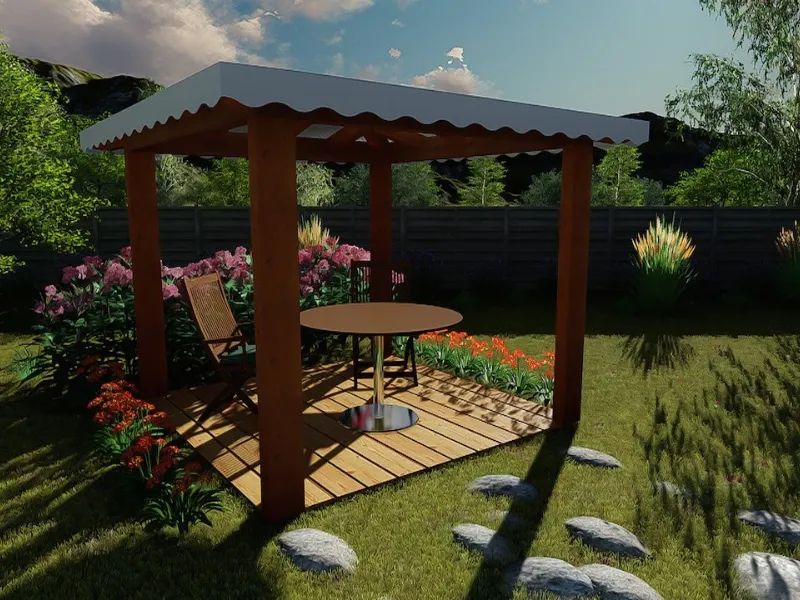 Il gazebo in legno 2,5x2,5 in lamellare a 4 acque Dekalux