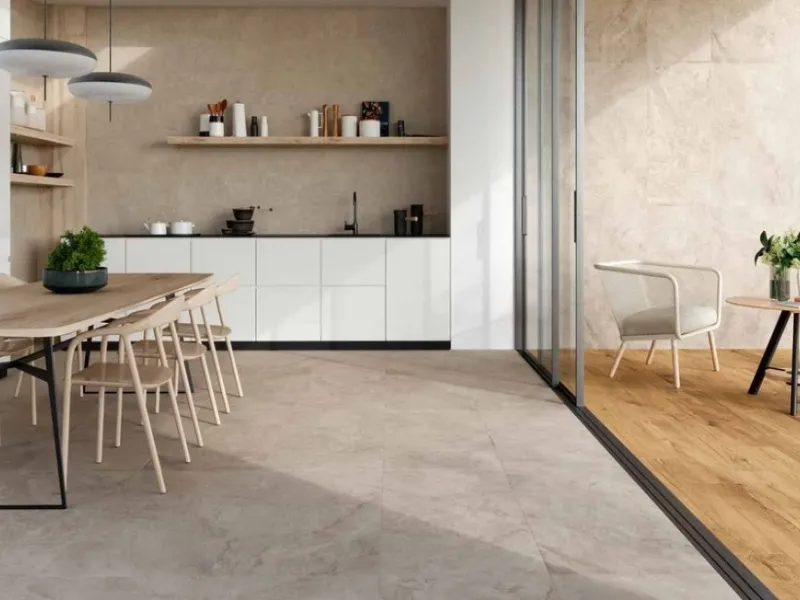 Gres porcellanato effetto pietra ed effetto legno collezione Alba di Marazzi