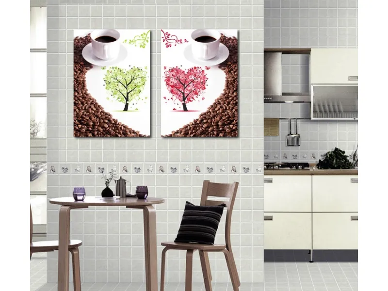 Grani e tazzine di caffè, alberi cuoriformi per il quadro da cucina di oldpasadenainn.com
