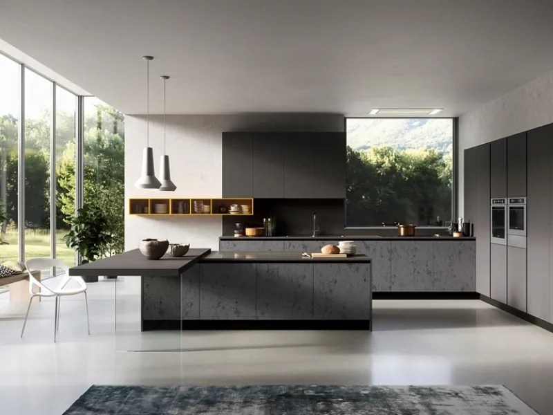 Cucina con piano in Okite®