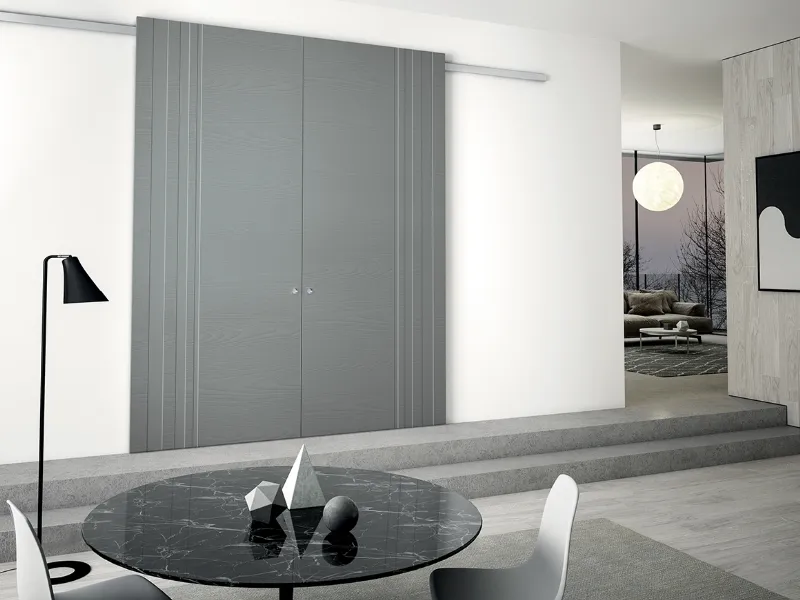 Linea Legno stile con bassorilievo random modello 295 scorrevole 2 ante contrapposte frassino laccato spazzolato cadetto - collezione Scorrevoli Special MINIMAL SOFT