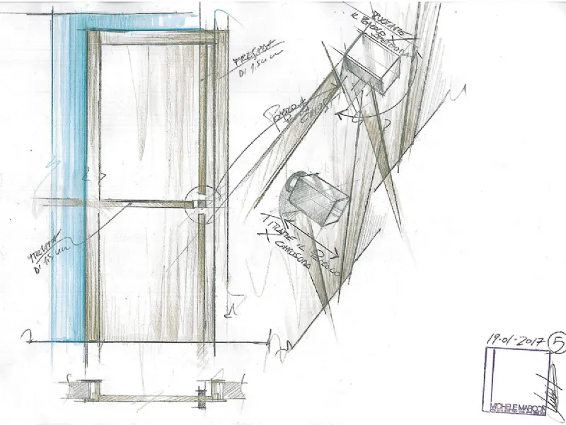 Schizzo del designer Marcon delle porte Linea Legno di Pivato