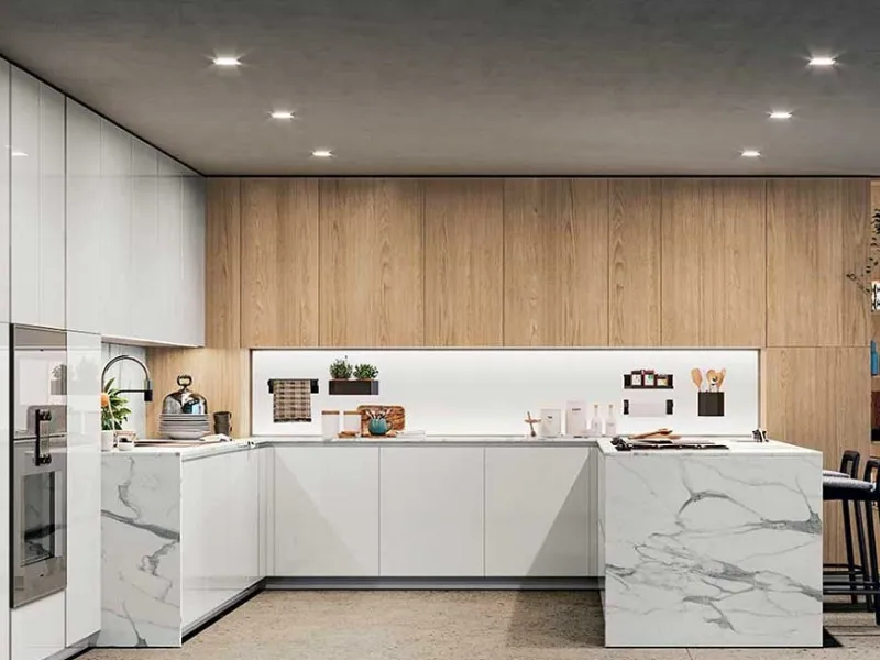Laminato Hpl che imita il marmo il top del modello di cucina All-ArounD by Doimo