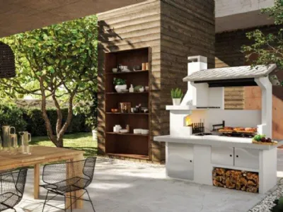 Trinidad di Palazzetti. Barbecue da giardino con porta legna integrato