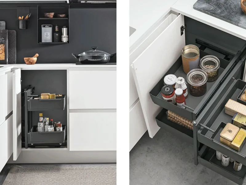 Stosa Cucine: base ad angolo con cesti girevoli ed estraibili