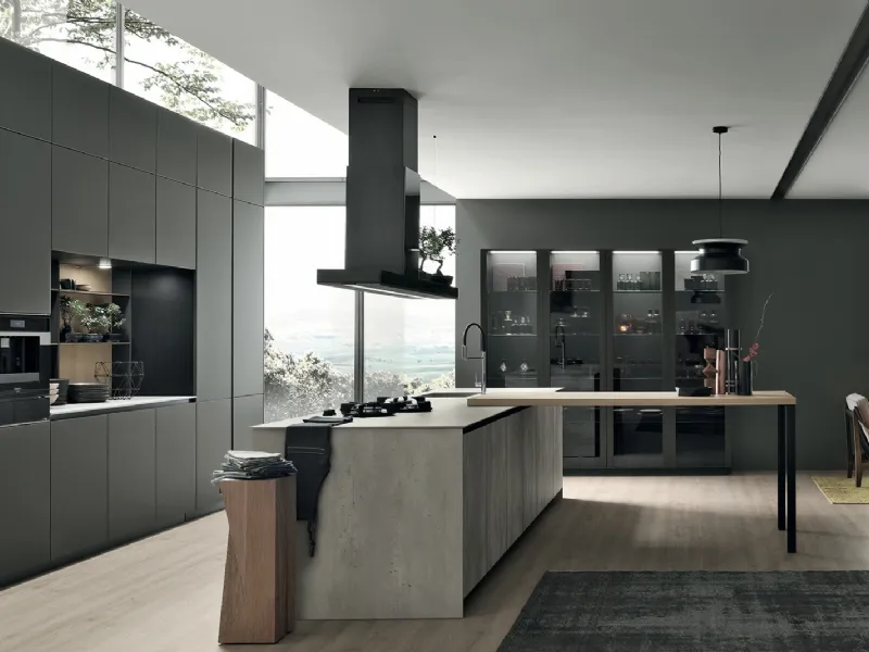 Cucina con isola funzionale e tavolo Aliant di Stosa