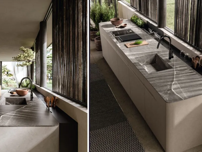Key Cucine - Haiku Outdoor: struttura in resina ecosostenibile e top in marmo