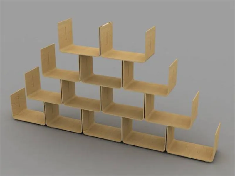 libreria modulare in multistrati curvato color legno chiaro