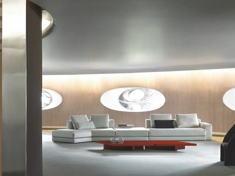 View di frigerio, divano modulare con strutture in legno e sedute imbottite in poliuretano espanso