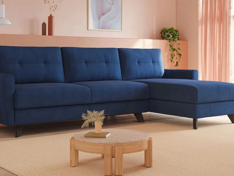 Divano letto angolare blu