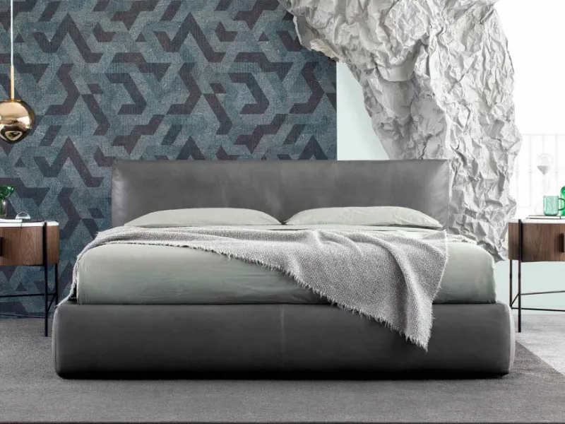 Letto Soho in pelle grigia di BertO