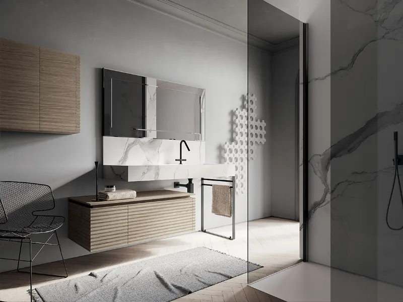 Le forme esaltano i materiali e l'arredo bagno si fa elegante, ricercato, di design