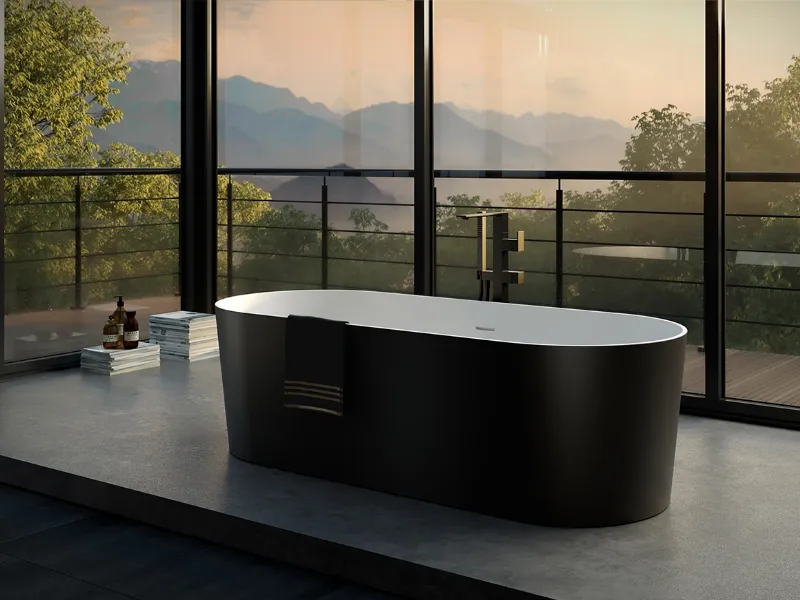 Deluxe è la vasca in Aquatek light esternamente verniciata in finitura nero opaco