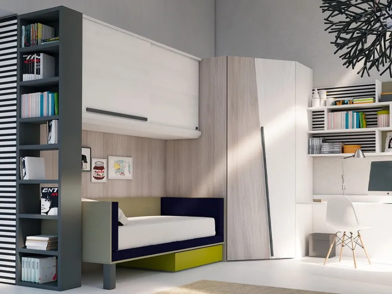 Cabina ad angolo con Soluzione ponte per cameretta Dielle