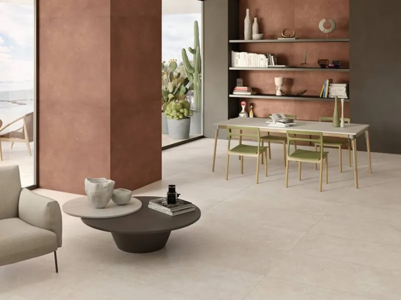 Gres effetto cemento sfumatura Ivory per la collezione District di Ceramiche Keope