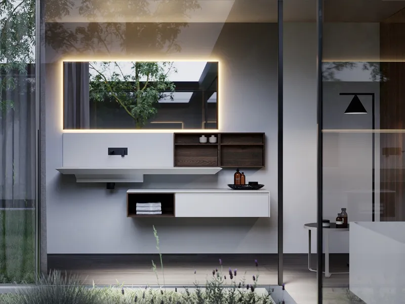 Nuovi equilibri asimmetrici, materiali innovativi e forme funzionali distinguono la stanza da bagno contemporanea