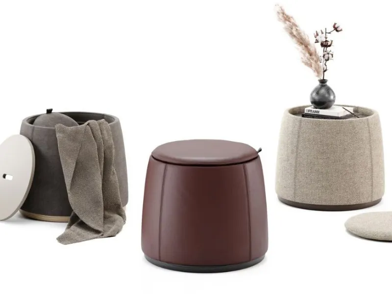 Pouf contenitore rotondo in pelle Avery di Domkapa