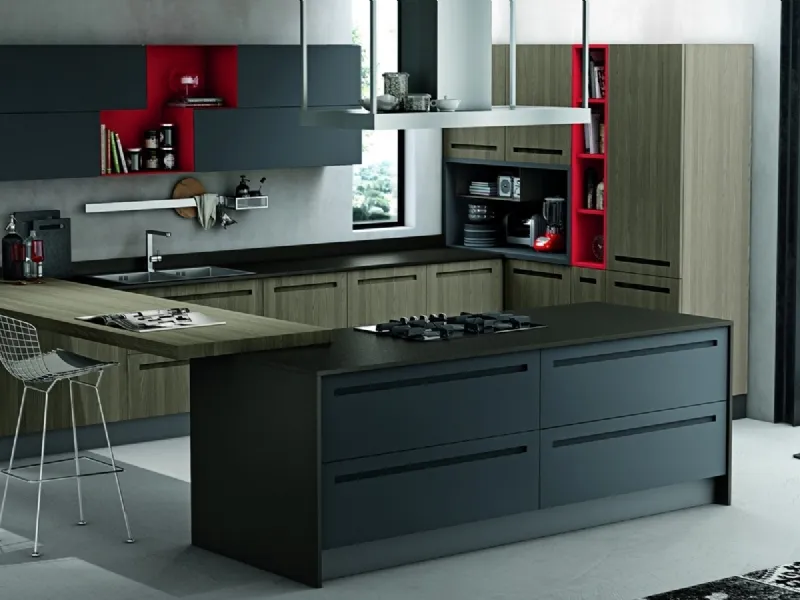 Cucina a elle con isola