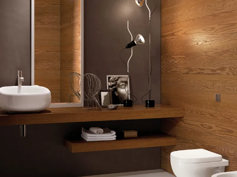 Boiserie in legno a tutta parete per il bagno secondo Garofoli