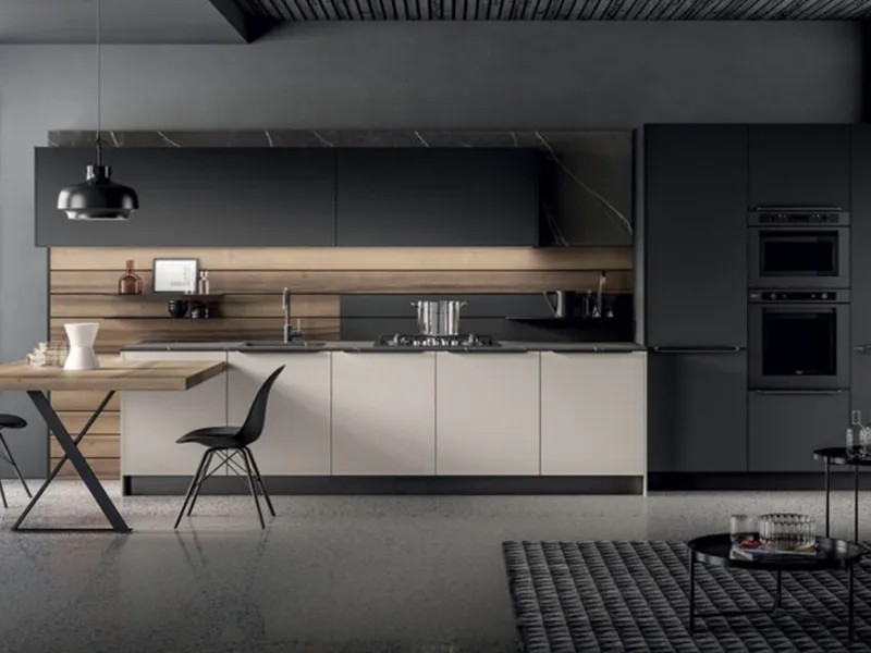 Cucina Kali di Arredo 3 con schienale lavagna e laminato noce America