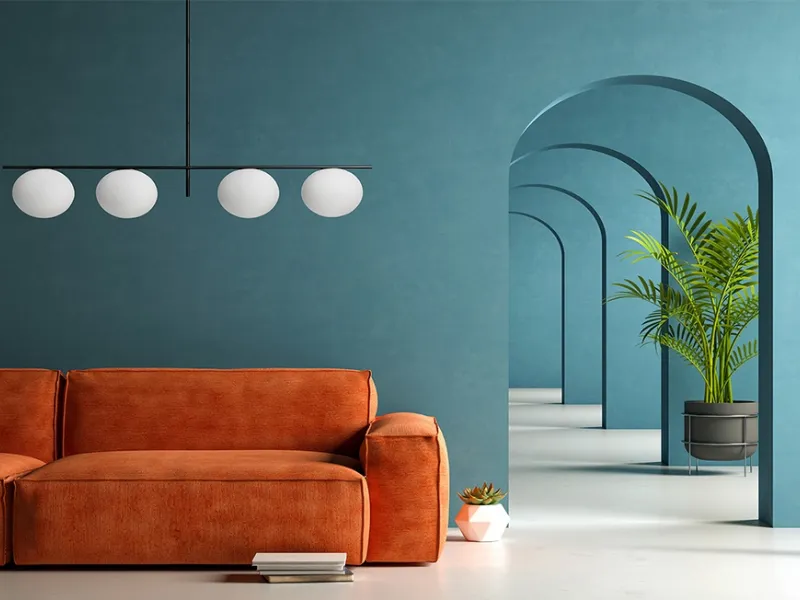 Illuminazione con sospensione a quattro luci in vetro soffiato bianco latte, modello Jugen di Miloox
