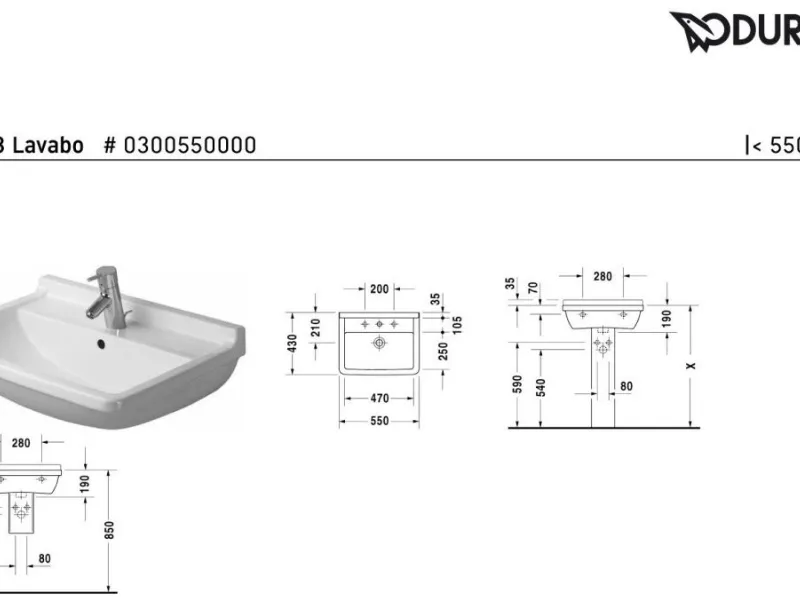 Misure lavabo Starck 3 Duravit