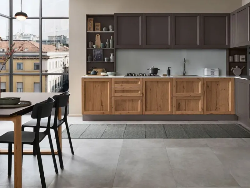 Cucina angolare Milano in Rovere Nodoso Chiaro e Grigio Navigli di Veneta Cucine