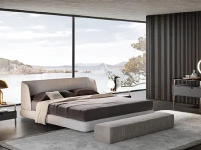 Letto modello Virgin di MisuraEmme in tessuto grigio tortora