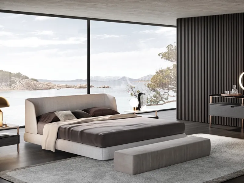 Letto modello Virgin di MisuraEmme in tessuto grigio tortora