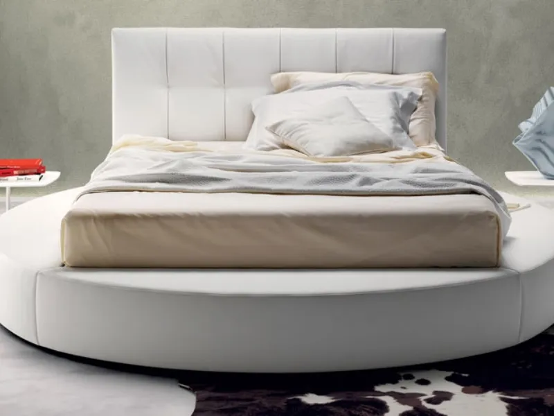 Arredo Design Online, letto rotondo imbottito in pelle con contenitore