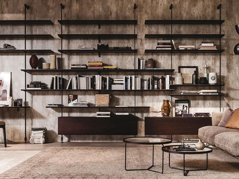 Airport di Cattelan Italia. Libreria modulare a giorno in legno e acciaio