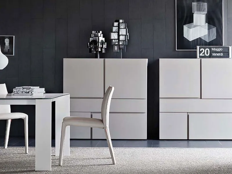 Madie basse gemelle, modello Quadra di Pianca legno laccato opaco bianco