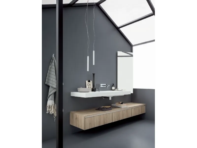 Birex, mobile da bagno Collezione 45: il nome deriva dal taglio a 45 gradi presente su ante e fianchi