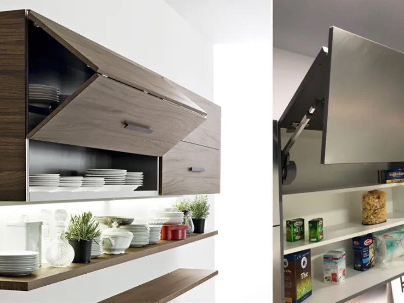 Particolari meccanismi di apertura: pensili Dada e Helle Kitchen anta a libro
