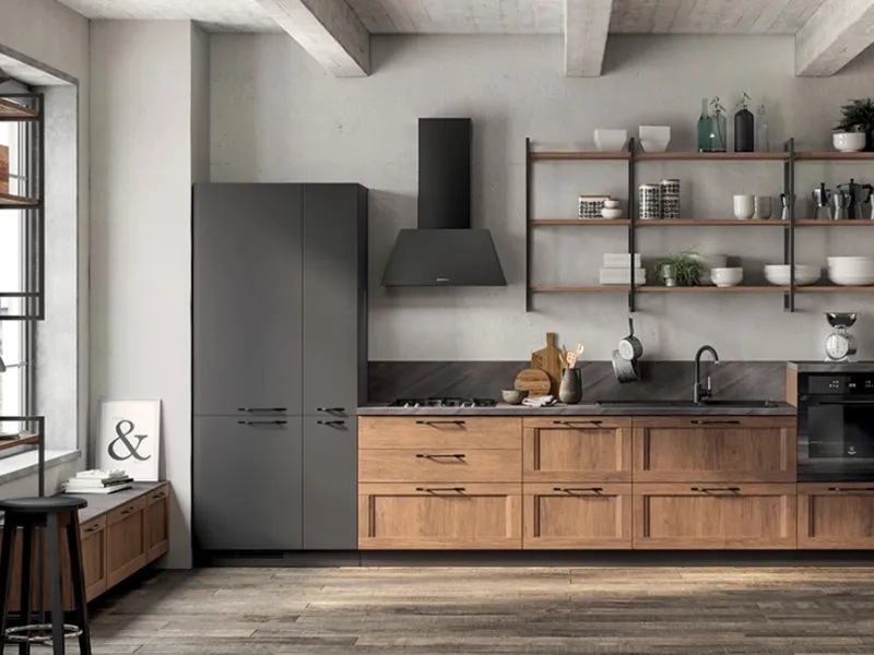 Cucina moderna industrial Sax di Scavolini in legno naturale e laminato
