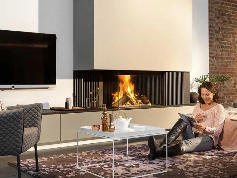 Parete attrezzata con TV e Caminetto W90/47C di Kal-fire