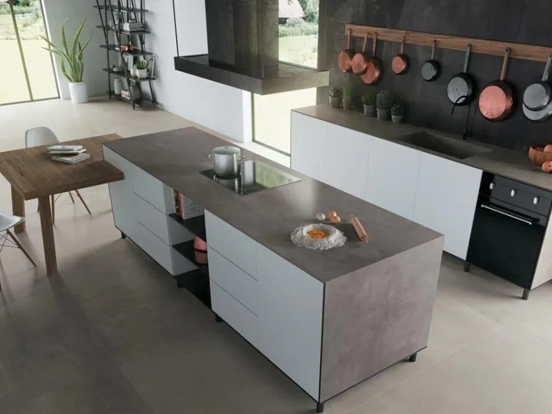 Gres effetto cemento per il top cucina della collezione Boost by Atlas Concorde