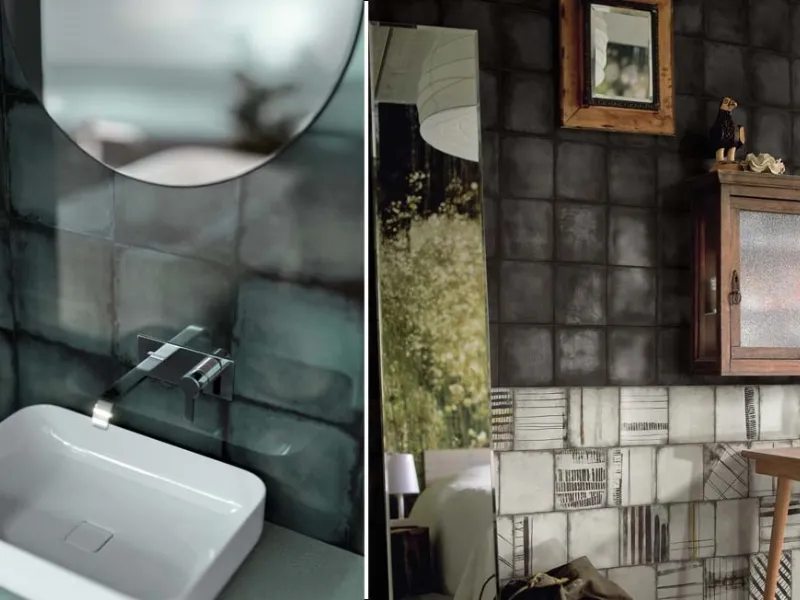 Iris Ceramiche, rivestimenti bagno: FREEHAND blue e FREEHAND decor