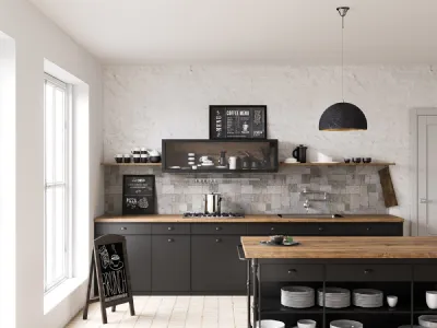 Stile industrial-natural per la cucina lineare idea di Krzysztof Bogdanowicz