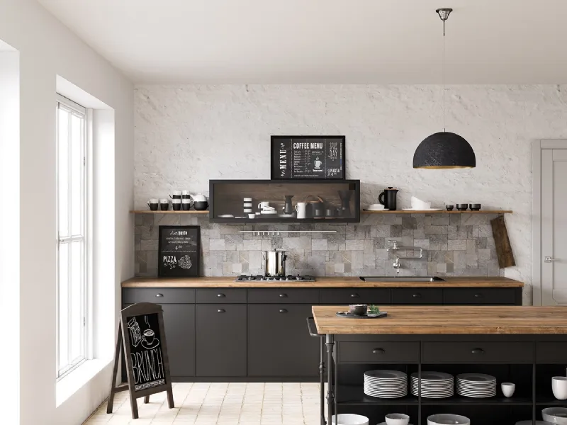 Stile industrial-natural per la cucina lineare idea di Krzysztof Bogdanowicz