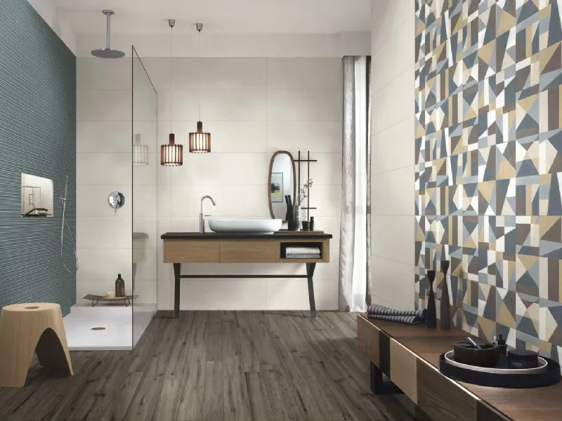 Mix di versioni della collezione Colorplay di Marazzi per un bagno di carattere